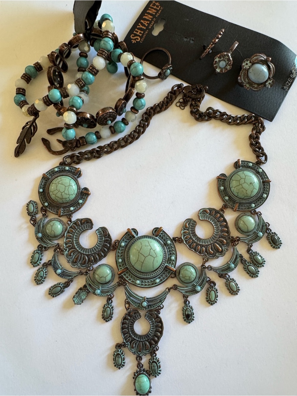 Shyanne Turquoise-Tone Bib Necklace with Matching Bracelet Set